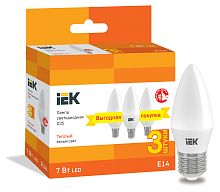 Лампа светодиодная C35 свеча 7Вт 230В 3000К E14 (3шт/упак) | код LLE-C35-07-230-30-E14-3 | IEK